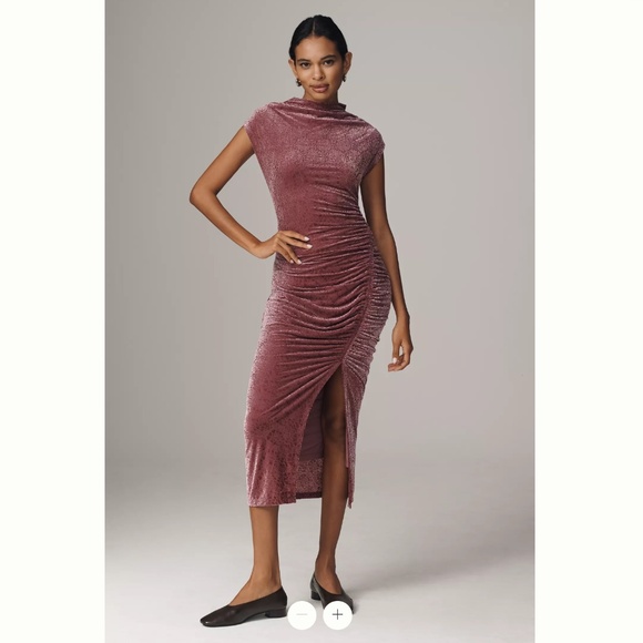 Anthropologie The Maya Ruched Cowl-Neck Dress: Mesh Edition: Velvet Edition - Picture 1 of 4